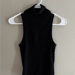 Deluc - Black Ribbed Sleeveless Turtleneck Top